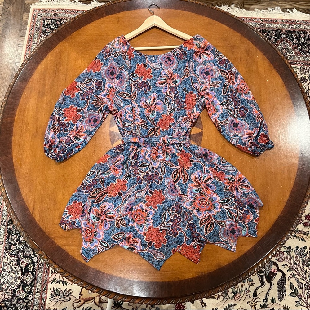 MISA Los Angeles Tara Floral Chiffon Faux Wrap Mini Dress Cerulean Small Revolve - Picture 5 of 16